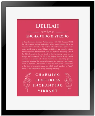 Delilah custom name meaning print in red with black matte frame