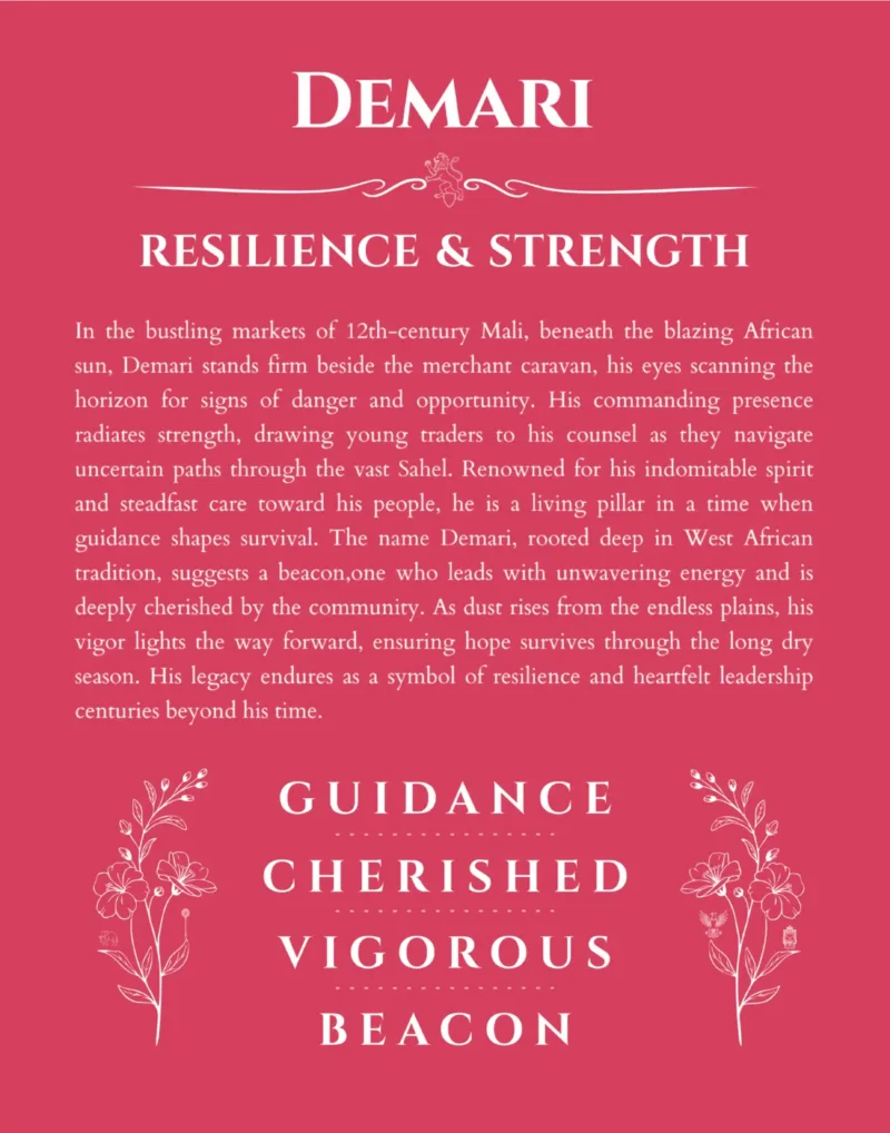 Demari name origin print with meaning and traits in red
