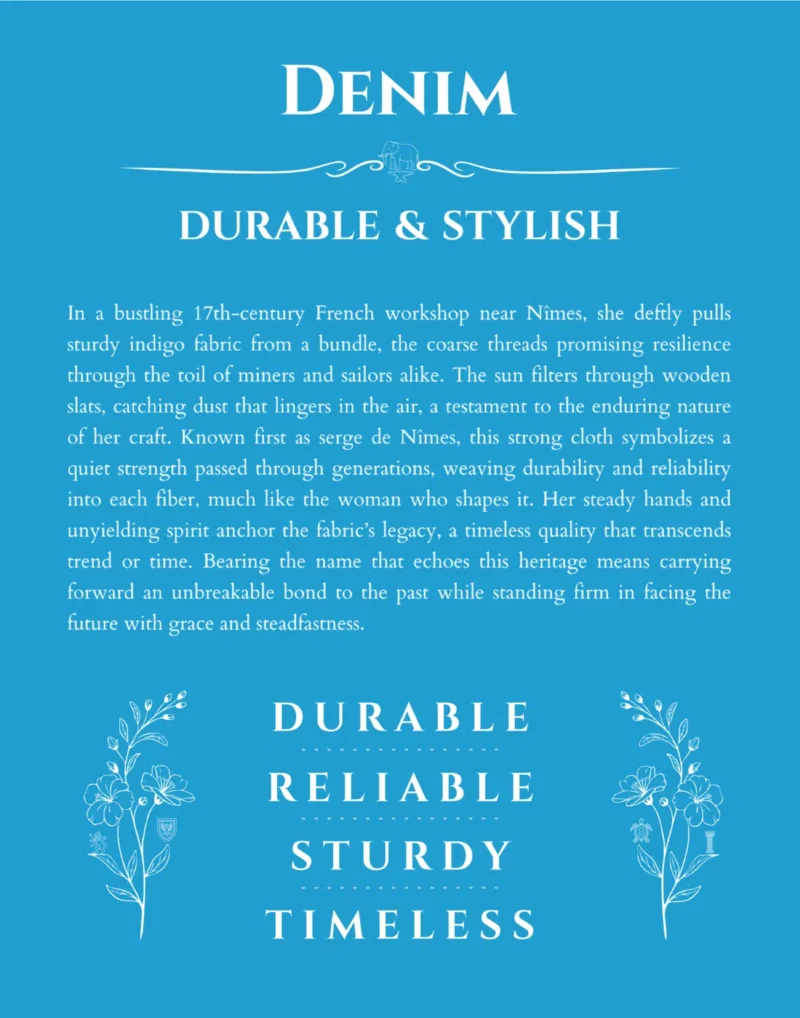 Denim personalized wall art with the story of your name in blue