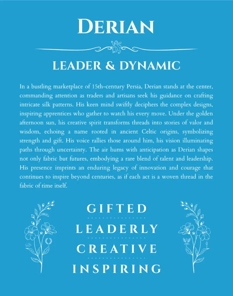 Derian custom name art showing meaning and origin in blue
