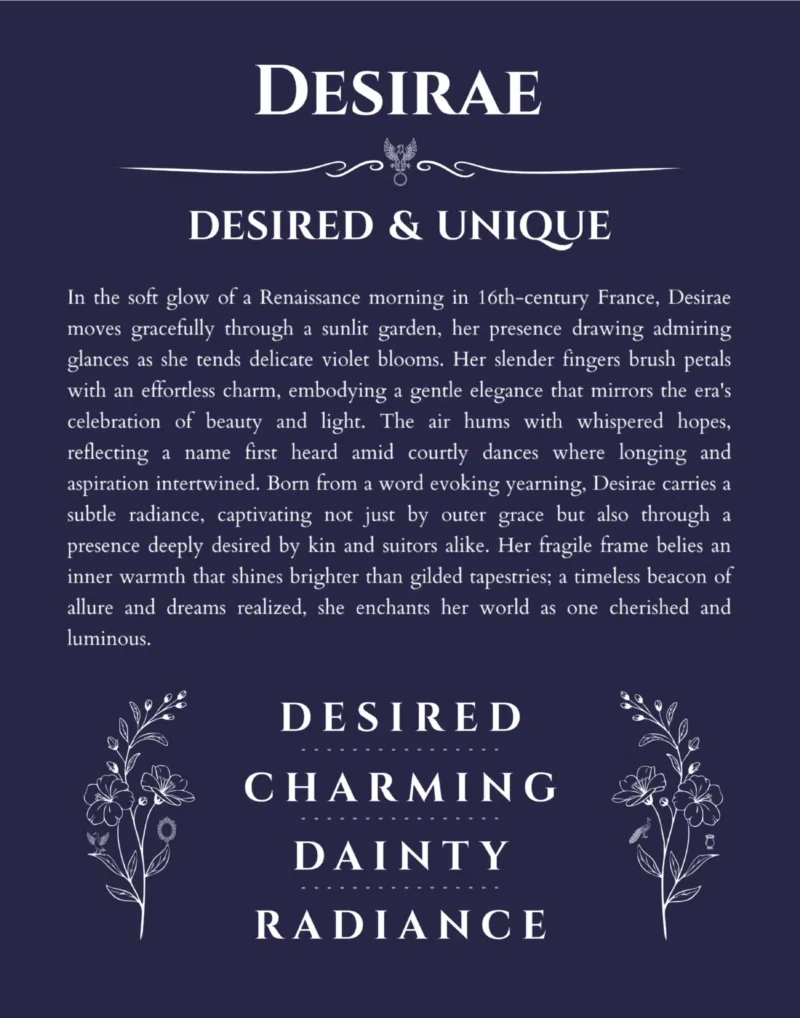Desirae personalized wall art with the story of your name in navy blue