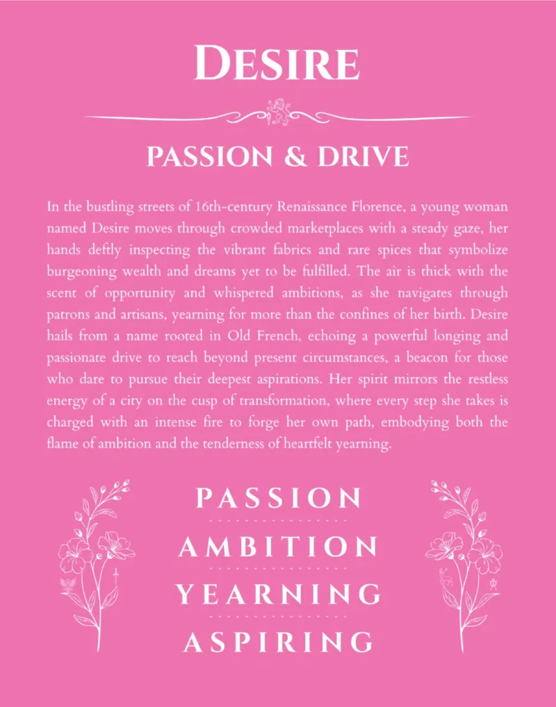 Desire name meaning gift print in pink