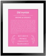Devansh custom name print for wall display in pink with black matte frame