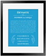 Devante custom name print for wall display in blue with black matte frame