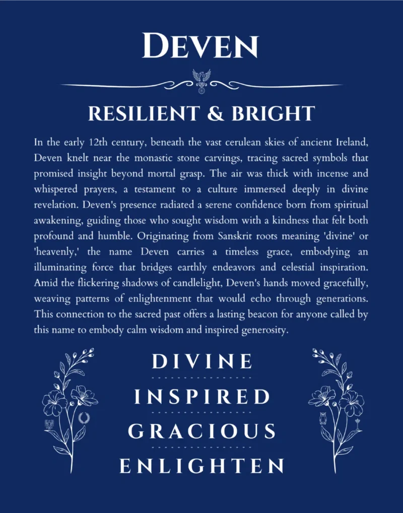 Deven personalized wall art with the story of your name in deep blue