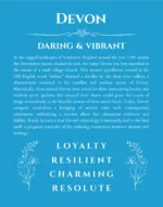 Devon custom name art showing meaning and origin in blue