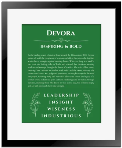 Devora name meaning wall art by Get Your Story in dark green with black matte frame
