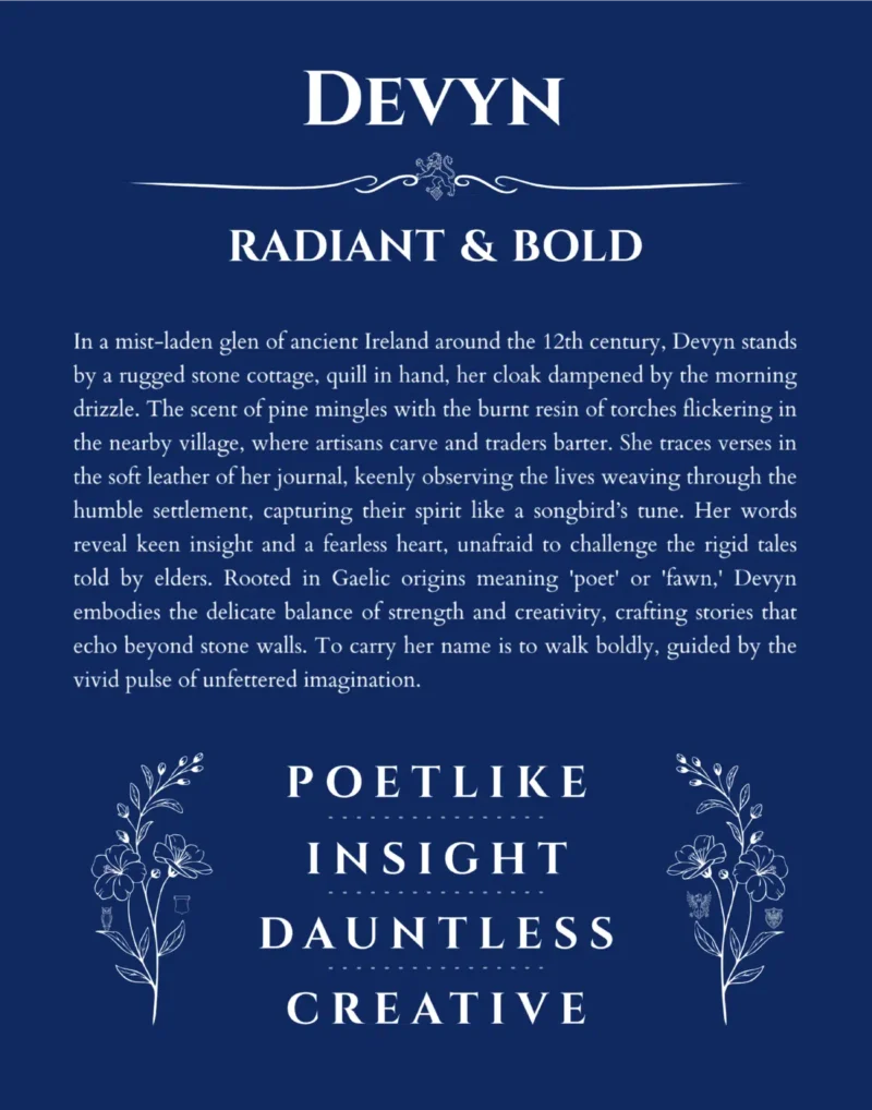 Devyn custom name art showing meaning and origin in deep blue