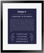Dhruv name meaning wall art by Get Your Story in navy blue with black matte frame