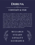 Dhruva name origin print with meaning and traits in navy blue