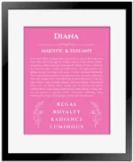Diana name meaning wall art by Get Your Story in pink with black matte frame