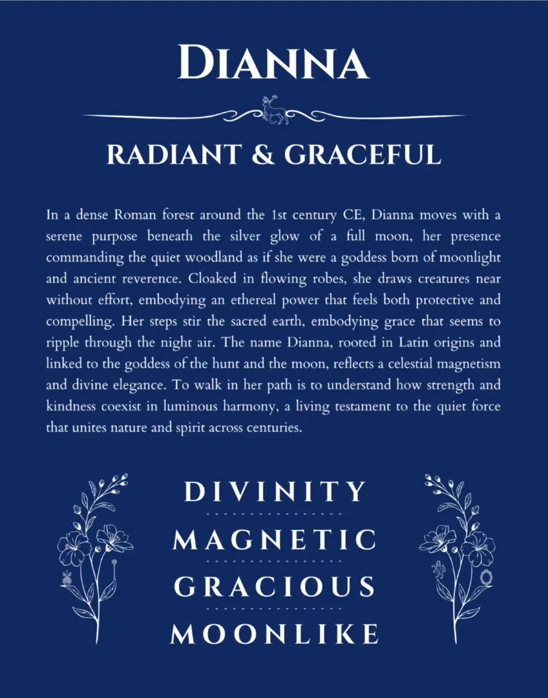 Dianna personalized name art with origin story in deep blue