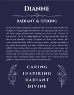 Dianne custom name art showing meaning and origin in navy blue