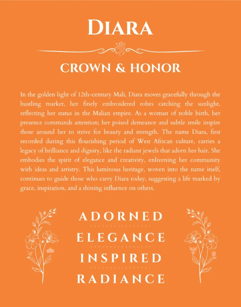 Diara personalized name print with origin and traits in orange