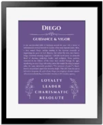 Diego custom name print for wall display in purple with black matte frame