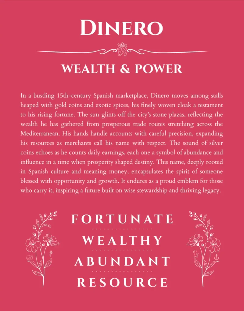 Dinero custom name art showing meaning and origin in red