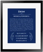 Dion custom name meaning print in deep blue with black matte frame