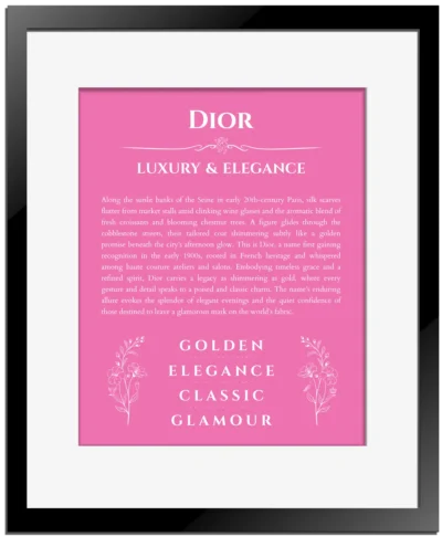Dior personalized name meaning print in pink with black matte frame