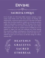 Divine name origin print with meaning and traits in purple