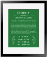 Divinity custom name meaning print in dark green with black matte frame