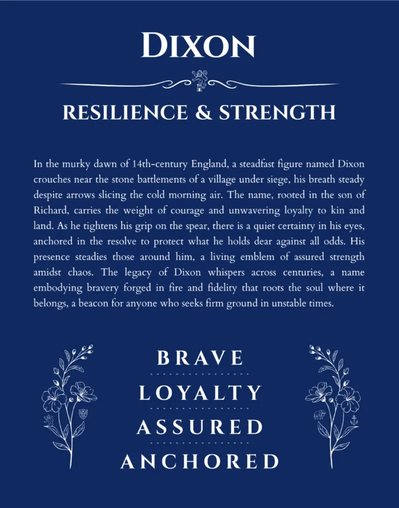 Dixon personalized name meaning print in deep blue