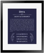 Diya custom name meaning print in navy blue with black matte frame