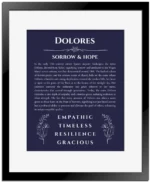 Dolores custom name meaning print in navy blue with black matte frame