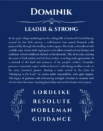 Dominik custom name art showing meaning and origin in deep blue