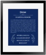 Don personalized name print with origin and traits in deep blue with black matte frame