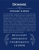 Donnie personalized name print with origin and traits in deep blue