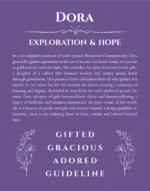 Dora custom name art showing meaning and origin in purple
