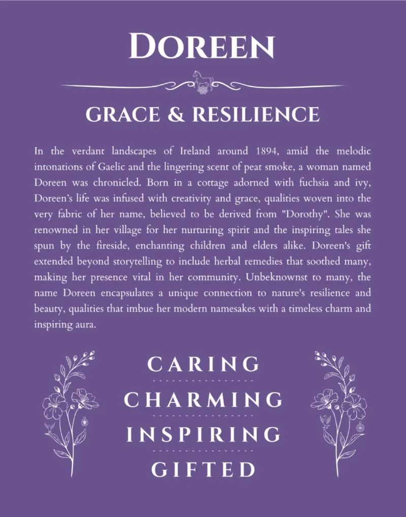 Doreen personalized name meaning print in purple