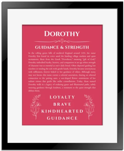 Dorothy name meaning wall art by Get Your Story in red with black matte frame