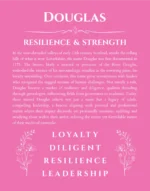 Douglas custom name art showing meaning and origin in pink
