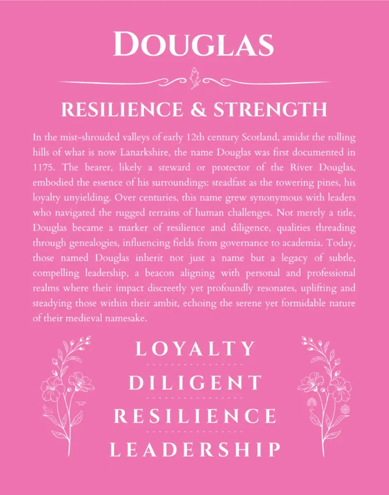 Douglas custom name art showing meaning and origin in pink