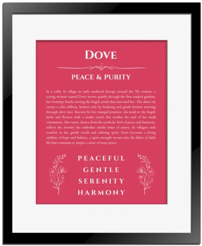 Dove name meaning wall art by Get Your Story in red with black matte frame