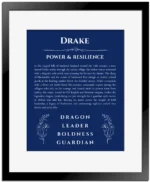 Drake name meaning gift print in deep blue with black matte frame