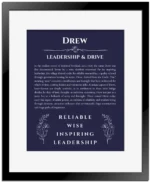 Drew custom name print for wall display in navy blue with black matte frame