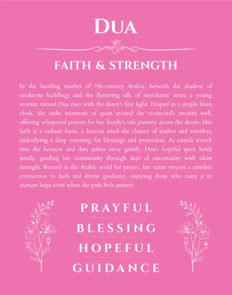 Dua personalized name print with origin and traits in pink