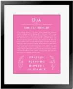 Dua personalized name print with origin and traits in pink with black matte frame