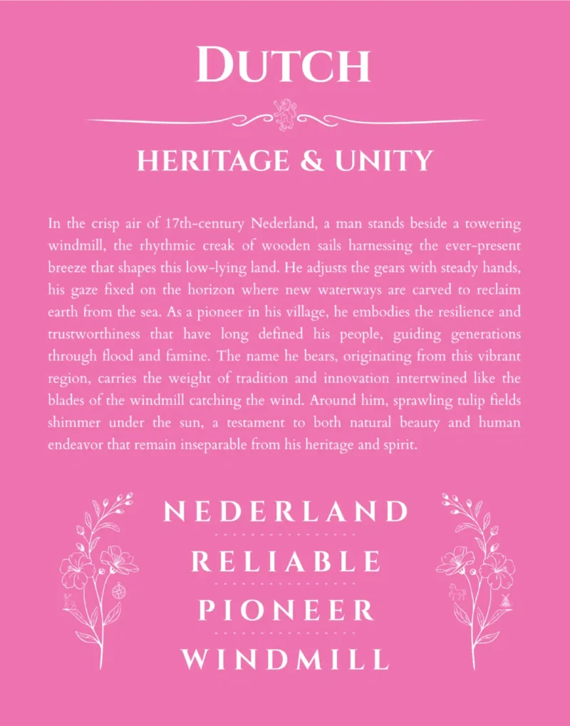 Dutch personalized wall art with the story of your name in pink