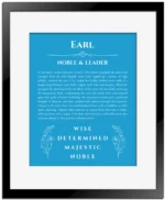 Earl name meaning gift print in blue with black matte frame