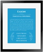 Eason personalized name meaning print in blue with black matte frame