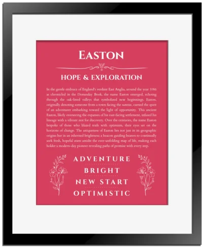 Easton personalized name meaning print in red with black matte frame