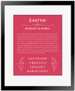 Eastyn name meaning gift print in red with black matte frame
