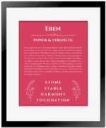 Eben personalized name meaning print in red with black matte frame