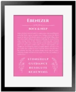 Ebenezer name meaning wall art by Get Your Story in pink with black matte frame