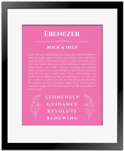 Ebenezer name meaning wall art by Get Your Story in pink with black matte frame