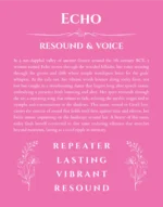 Echo personalized name art with origin story in pink