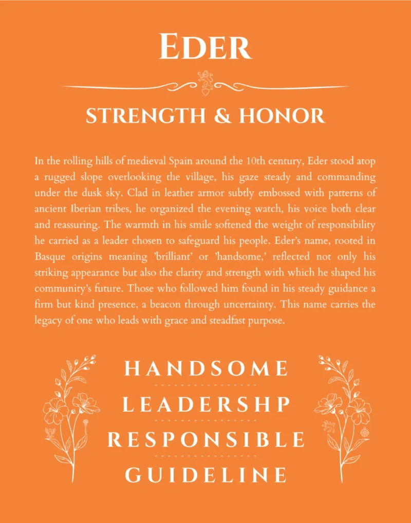 Eder personalized name print with origin and traits in orange